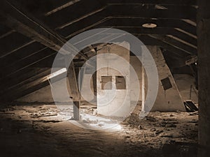 An old attic under a roof