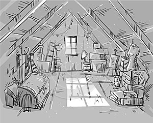 Old Attic, vector illustration