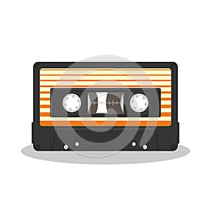 Old audio cassette isolated on a white background. Retro style music storage icon. Vintage record player tape.