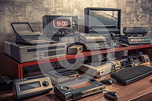 old audio equipment of the 90s on the table.