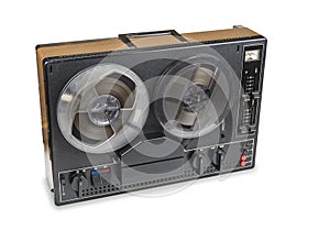Old audio magnetic tape recorder reel to reel from seventies.