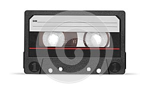 Old audio tape compact cassette with blank label isolated