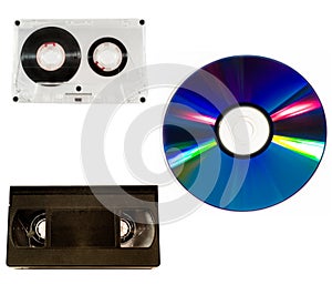 Old audio and video tapes and compact disc photo