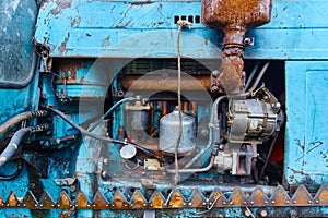 Old tractor automobile engine, background