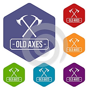 Old axe icons vector hexahedron