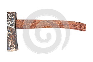 Old axe isolated on white background. Old ancient vintage ax isolated