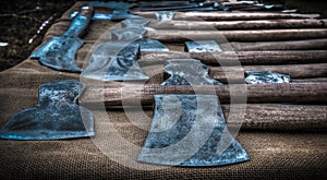 Old axes on a cloth