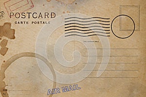 Old back side postcard with dirty stain
