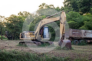 Old backhoe on construction site