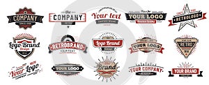 Old badges. Vintage sign, retro premium badge and logo emblem frame vector set