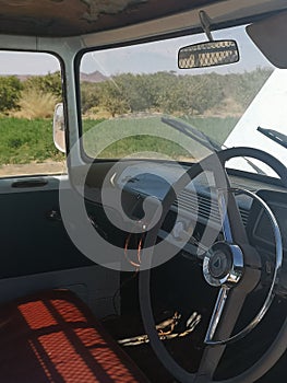 Old bakkie steering wheel leather seats