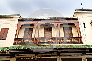 Balcony of building on the street of Mellah, Jewish quarter in Fes. Morocco