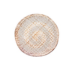 Old bamboo mat with decay in circle shaped weaving patterns isolated on white background , clipping path