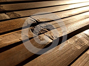 Old bamboo table with detailed outline in the sun. Empty bamboo table or meja bambu. Close up of bamboo table photo