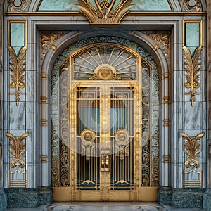 Old Bank Door, Art Deco Enter, Luxury Treasury Door, Ornate Bank Gate, Art Nouveau Architecture