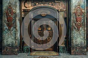 Old Bank Door, Art Deco Enter, Luxury Treasury Door, Ornate Bank Gate, Art Nouveau Architecture