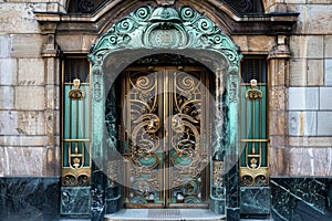 Old Bank Door, Art Deco Enter, Luxury Treasury Door, Ornate Bank Gate, Art Nouveau Architecture