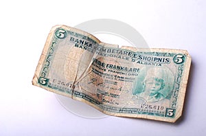 Old Banknote from Albania,5 lek