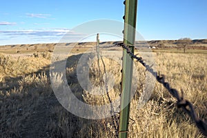 Old Barbed Wire Fence line and Fence Post