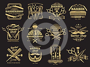 Old barbershop vector emblems and labels