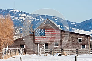 Old Barn with American Flag