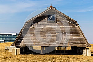 Old barn being rehabilitated in a new development