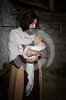 Old barn Christmas nativity scene