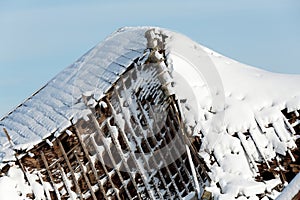 An old barn with collapsed roof