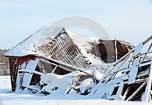 An old barn with collapsed roof