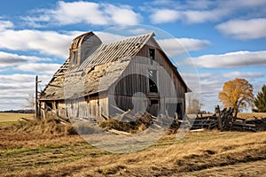 An old barn on a green field