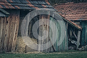 Old barn with hay stack