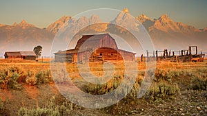 Old Barn and Mountains