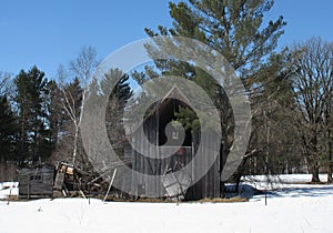 Old Barn, Partially Collapsed, Winter