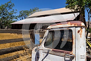 Old barn and rusted truck.