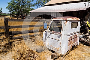 Old barn and rusted truck.