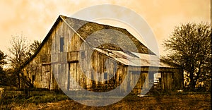 Old Barn in sepia