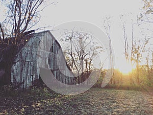 Old barn at sunset