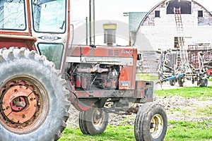 Old Barn with Vintage Hiniker Turbo Farm Tractor