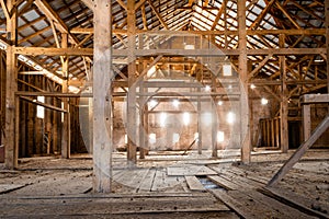 Old Barn Wooden Beams of Sunlight Interior Dusty Farm Empty