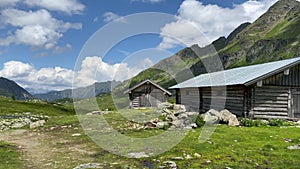 Old barns on the shore of the Lake Giglachsee