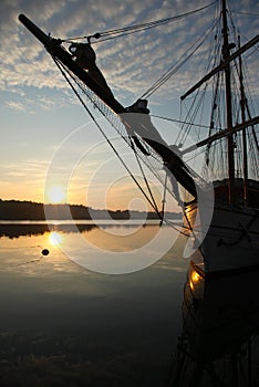 Old barque Pommern on sunset