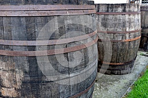 Old barrels of cider in the street photo