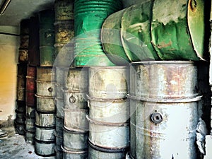 old barrels in a factory