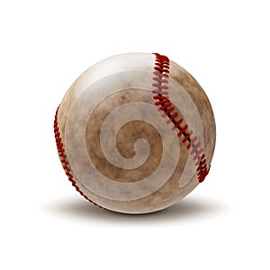 Old baseball ball isolated on white background