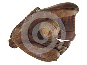 Old baseball glove and ball