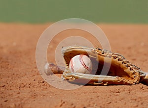 An old baseball glove cradling a worn ball photo