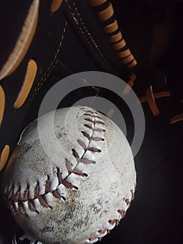 Old Baseball Mitt and Ball, Vintage, Glove, Catcher, Game, Sport, Dugout, Fielder, Foulball, Homerun, Leather, Strike photo