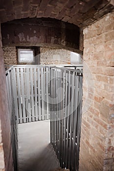 an old basement with metal units cells