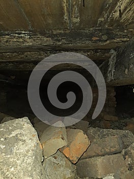 An old basement with a stone floor