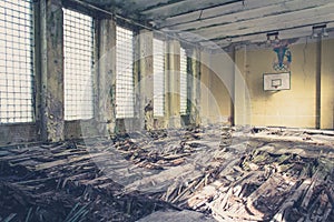 Old basketball sports hall , abandoned school